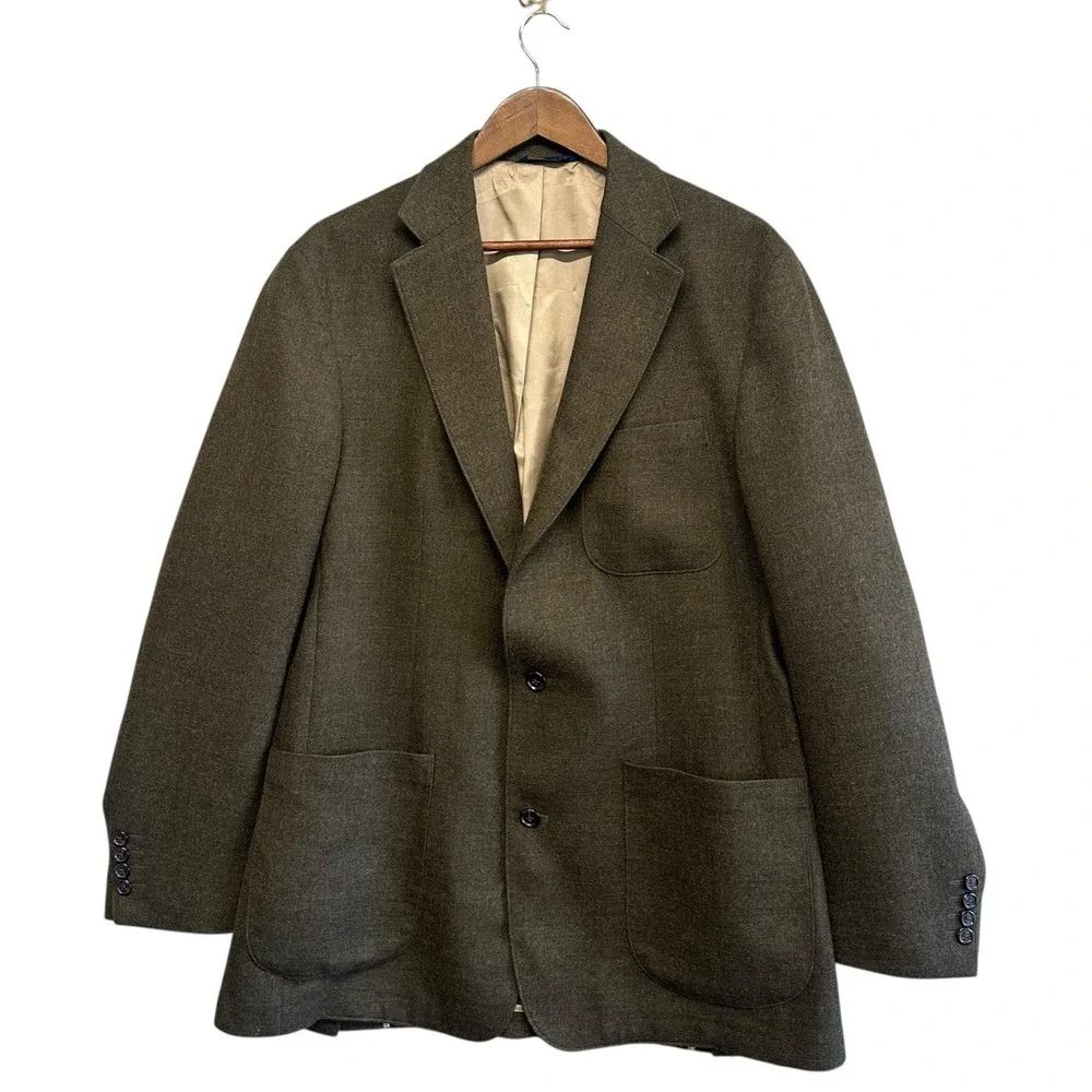 T Harris London Blazer Mens Sz 42L Brown Green Lambswool Patch Pocket Sport Coat